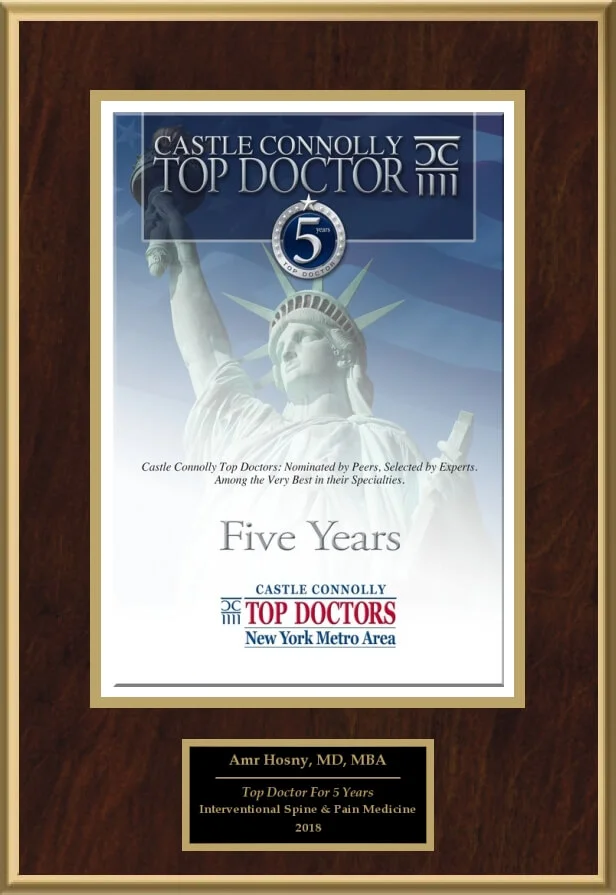Castle Connolly Five Year Top Doctor recognition New York Metro Area for Dr. Amr Hosny