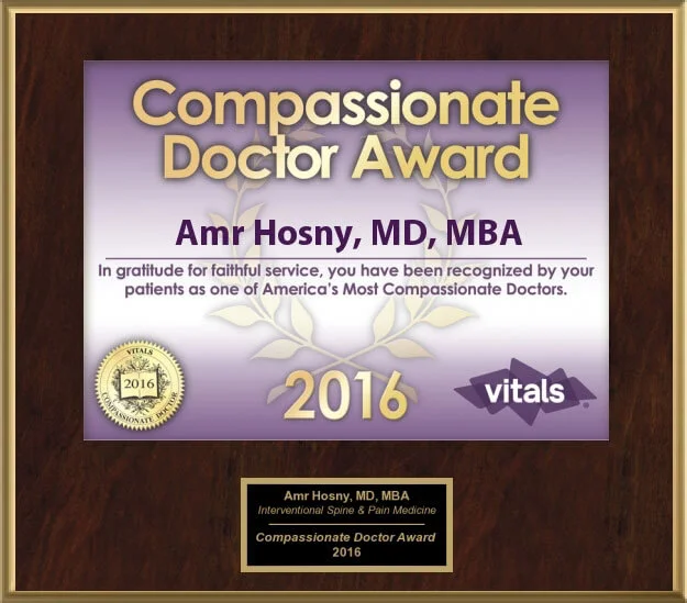 Vitals Compassionate Doctor Award 2016 recognizing patient care by Dr. Amr Hosny
